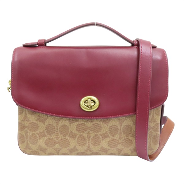 紅色 棕色 牛皮 CASSIE經典帆布斜背手袋 肩背包【COACH 蔻馳】 68349