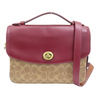 紅色 棕色 牛皮 CASSIE經典帆布斜背手袋 肩背包【COACH 蔻馳】 68349