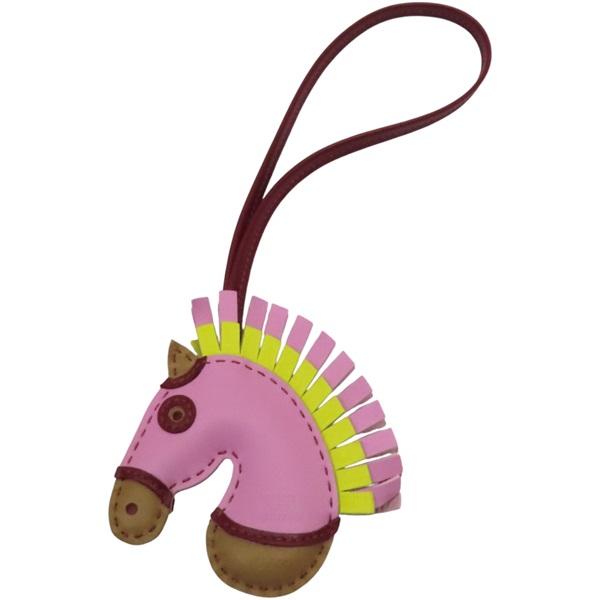 粉/黃色 Agneau milo羊皮 馬頭 吊飾 U刻【HERMES 愛馬仕】