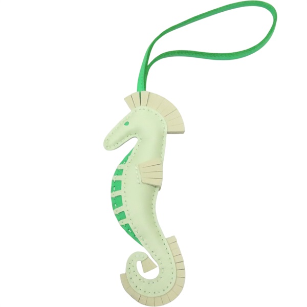 綠色 Agneau milo羊皮 海馬 吊飾 B刻【HERMES 愛馬仕】