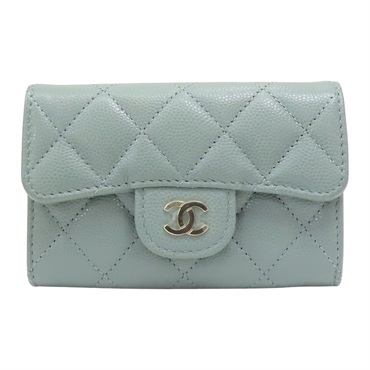 灰綠色 荔枝紋 牛皮 零錢包 卡夾【CHANEL 香奈兒】