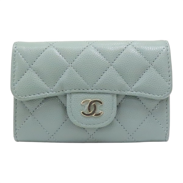 灰綠色 荔枝紋 牛皮 零錢包 卡夾【CHANEL 香奈兒】