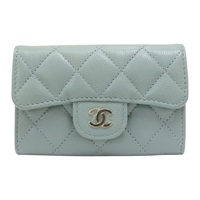 灰綠色 荔枝紋 牛皮 零錢包 卡夾【CHANEL 香奈兒】