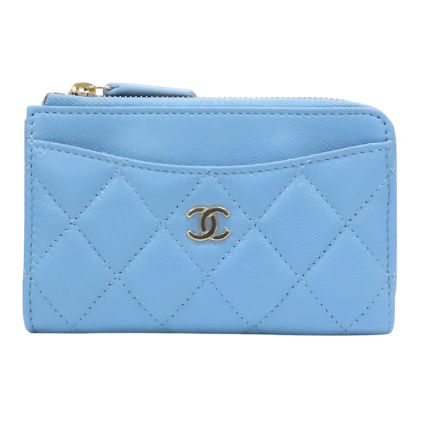 藍色 荔枝紋 牛皮 卡夾 零錢包【CHANEL 香奈兒】