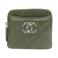 綠色 菱格紋 羊皮 Chanel 19 拉鍊零錢包【CHANEL 香奈兒】