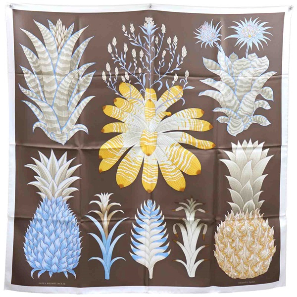 棕色 INDEX BROMELIACEAE 絲綢 絲巾 003801S 07 90x90【HERMES 愛馬仕】 003801S 07