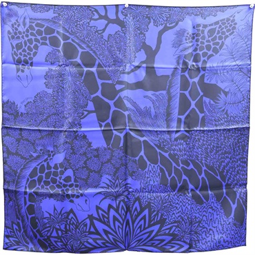 藍/黑色 ALICE SHIRLEY 絲綢 絲巾 90x90【HERMES 愛馬仕】