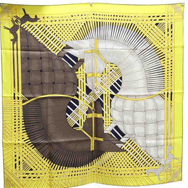 黃色 MASAN&MASAN 絲綢 絲巾 90x90 003684S 02【HERMES 愛馬仕】 003684S 02