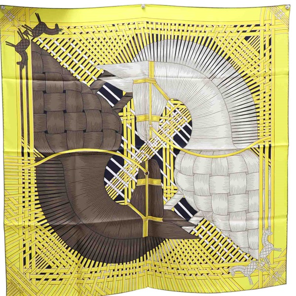 黃色 MASAN&MASAN 絲綢 絲巾 90x90 003684S 02【HERMES 愛馬仕】 003684S 02