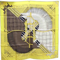 黃色 MASAN&MASAN 絲綢 絲巾 90x90 003684S 02【HERMES 愛馬仕】 003684S 02