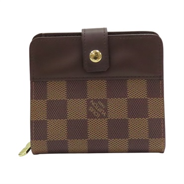 棕色 棋盤格 帆布 金扣 Compact 中夾 N61668【LOUIS VUITTON LV 路易威登】 N61668