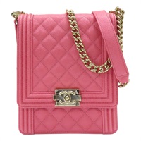 粉色 荔枝紋 牛皮 North South Boy 鍊帶 肩背包 金扣【CHANEL 香奈兒】 AS0130