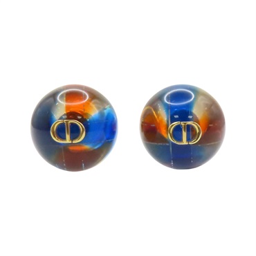 藍/橘/綠色 鍍金 圓形 耳環【Dior 迪奧 】