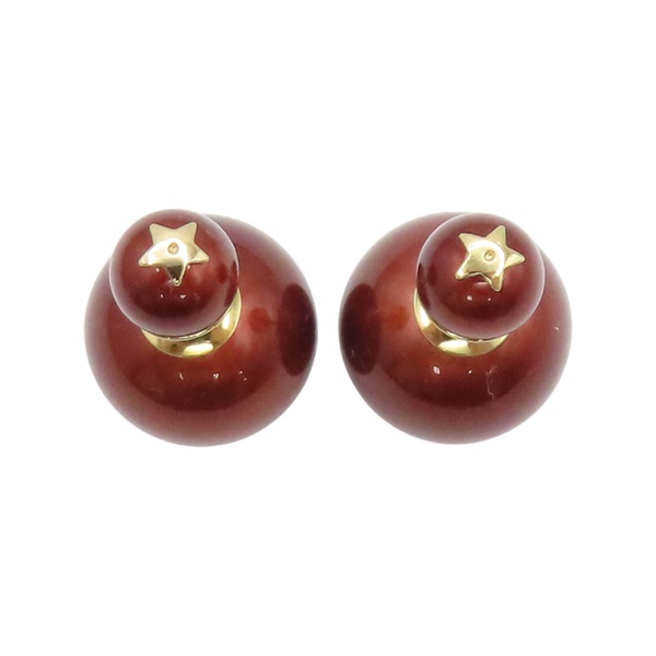 紅色 bordeaux 鍍金 圓形耳環【Dior 迪奧 】