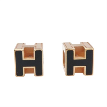 黑色琺瑯 金色鍍金 H CUBE 耳環【HERMES 愛馬仕】