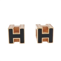 黑色琺瑯 金色鍍金 H CUBE 耳環【HERMES 愛馬仕】