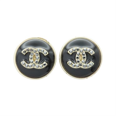 黑/金色 鍍金 水鑽 耳環【CHANEL 香奈兒】