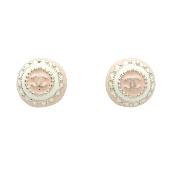 粉/白琺瑯 金色鍍金 雙C 針式耳環【CHANEL 香奈兒】