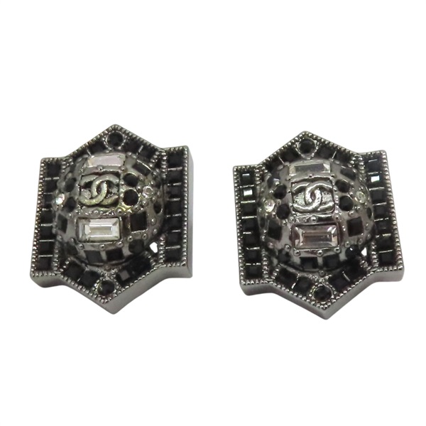 黑銀金屬 方水晶 耳環【CHANEL 香奈兒】