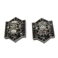 黑銀金屬 方水晶 耳環【CHANEL 香奈兒】