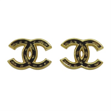 金色鍍金 黑色壓克力 雙C 耳環【CHANEL 香奈兒】