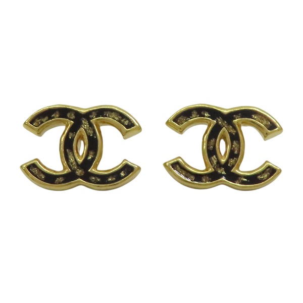 金色鍍金 黑色壓克力 雙C 耳環【CHANEL 香奈兒】