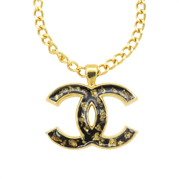 黑色琺瑯 金色鍍金 經典雙C 項鍊【CHANEL 香奈兒】