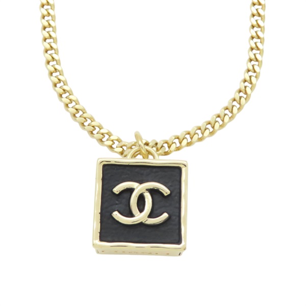 黑色皮革 金色鍍金 方塊雙C 項鍊【CHANEL 香奈兒】