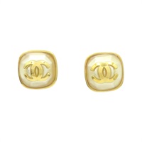 白色琺瑯 金色鍍金 雙C 方形 針式耳環【CHANEL 香奈兒】