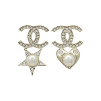 淡金 鍍金 珍珠 水鑽 不對襯 耳環【CHANEL 香奈兒】 AB2340