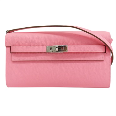 奶昔粉 Epsom牛皮 Kelly To Go Wallet 肩背包 Z刻 銀釦【HERMES 愛馬仕】