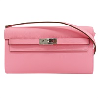 奶昔粉 Epsom牛皮 Kelly To Go Wallet 肩背包 Z刻 銀釦【HERMES 愛馬仕】