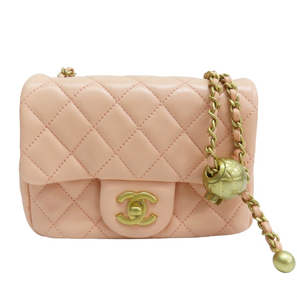 粉橘色 羊皮 Coco 17金球 鏈帶 肩背包 金釦【CHANEL 香奈兒】 A35200