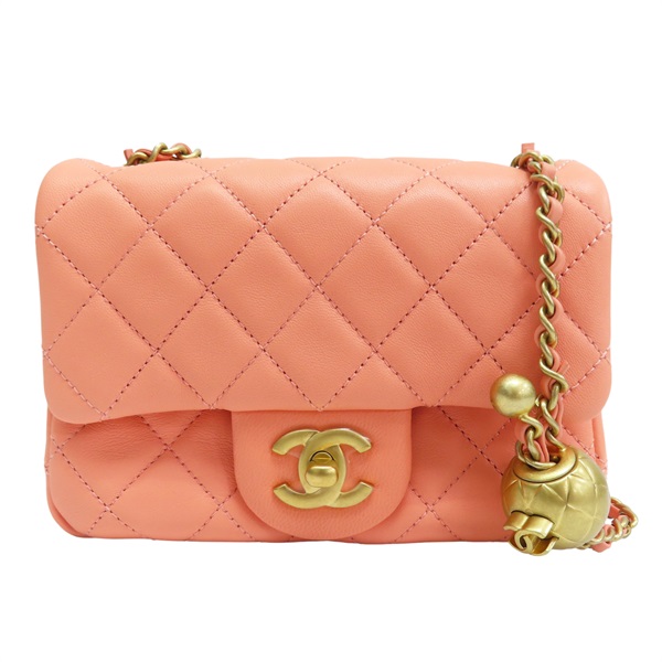 橘色 菱格紋 羊皮 Coco17 金球 鏈帶肩背包 金釦【CHANEL 香奈兒】 A35200