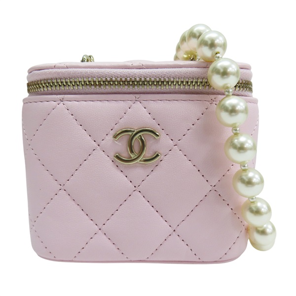 粉色 羊皮 珍珠鏈帶 肩背包 金釦【CHANEL 香奈兒】 AP2581