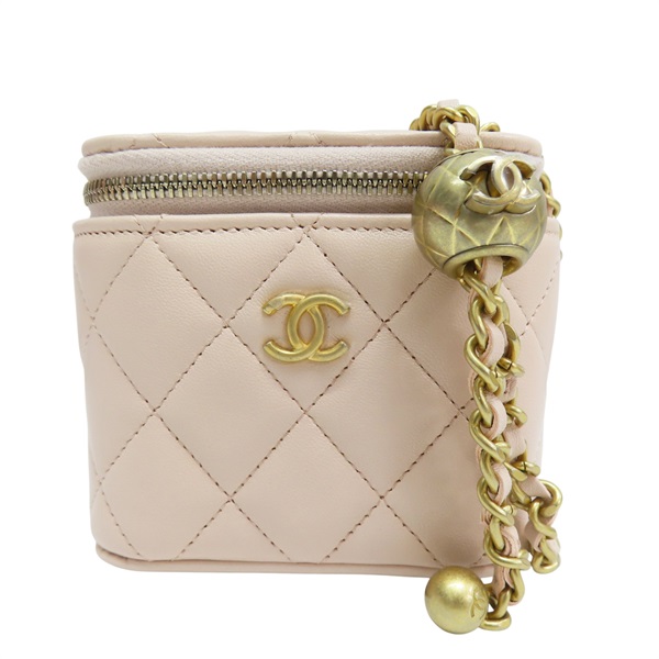 粉膚色 羊皮 Vanity 金球 方盒 鍊帶肩背包 金釦【CHANEL 香奈兒】 AP1447