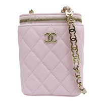 淡粉色 菱格紋 荔枝牛皮 鍊帶肩背包 金釦【CHANEL 香奈兒】 AO2195