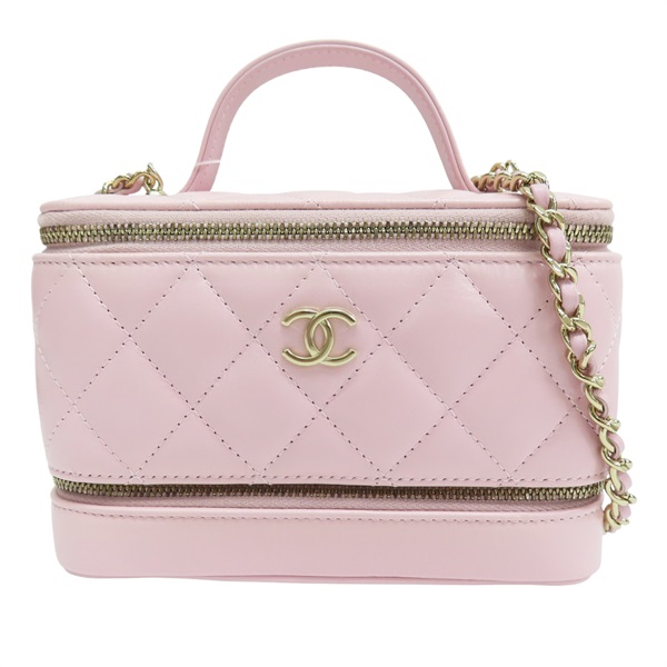 粉色 羊皮 鏈帶 化妝盒 肩背包 金釦【CHANEL 香奈兒】