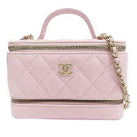 粉色 羊皮 鏈帶 化妝盒 肩背包 金釦【CHANEL 香奈兒】