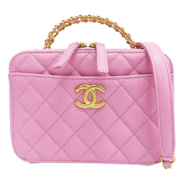 粉紫色 菱格紋 荔枝牛皮Pick Me Up Vanity 手把 鍊帶肩背包 金釦【CHANEL 香奈兒】 AS3221