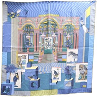 藍色 Grand Théâtre Nouveau 絲綢 絲巾 90 x90【HERMES 愛馬仕】