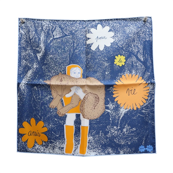 藍色 絲綢 Amis pour la Vie 方巾 絲巾【HERMES 愛馬仕】