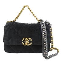 黑色 格紋燈芯絨 19包 26CM 鍊帶 肩背包【CHANEL 香奈兒】 AS1160
