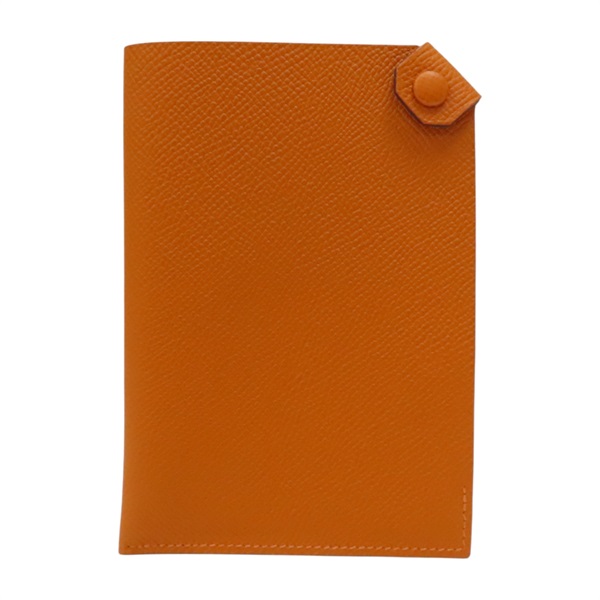 橘色 Epsom牛皮 銀扣 護照夾 U刻【HERMES 愛馬仕】