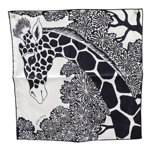 黑/白色 絲綢 The Three Graces Zoom 絲巾 45*45【HERMES 愛馬仕】