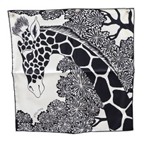 黑/白色 絲綢 The Three Graces Zoom 絲巾 45*45【HERMES 愛馬仕】