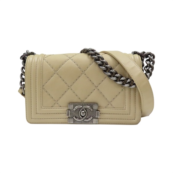 杏色 菱格紋 牛皮 Boy 20 鍊帶 肩背包 無卡【CHANEL 香奈兒】 A67085