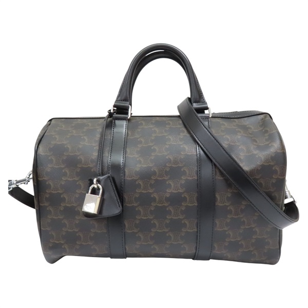 黑/棕色 帆布 LARGE BOSTON TRIOMPHE 兩用包 118552CHI【CELINE 賽琳】 118552CHI