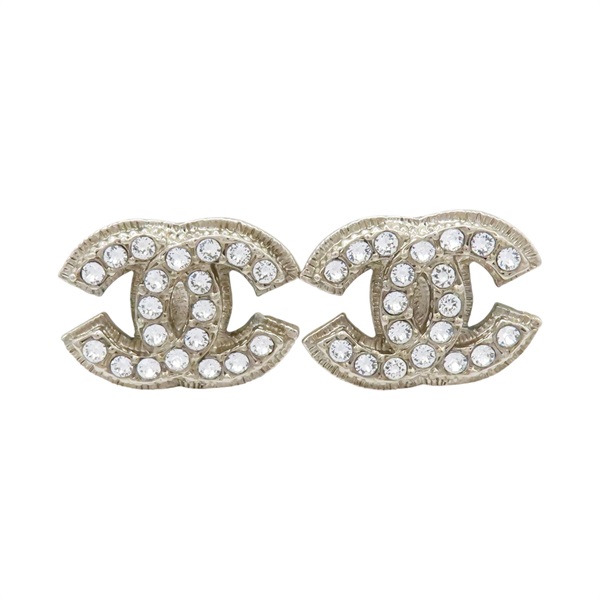 鍍金 白水鑽 LOGO 夾式耳環【CHANEL 香奈兒】