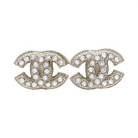 鍍金 白水鑽 LOGO 夾式耳環【CHANEL 香奈兒】